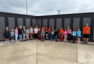 Logos school at the wall.  